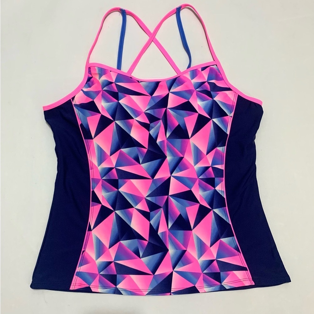 🛍️ ATHLETECH Geometric Pattern Tank Workout Top w. Built-in-Bra - Size 18